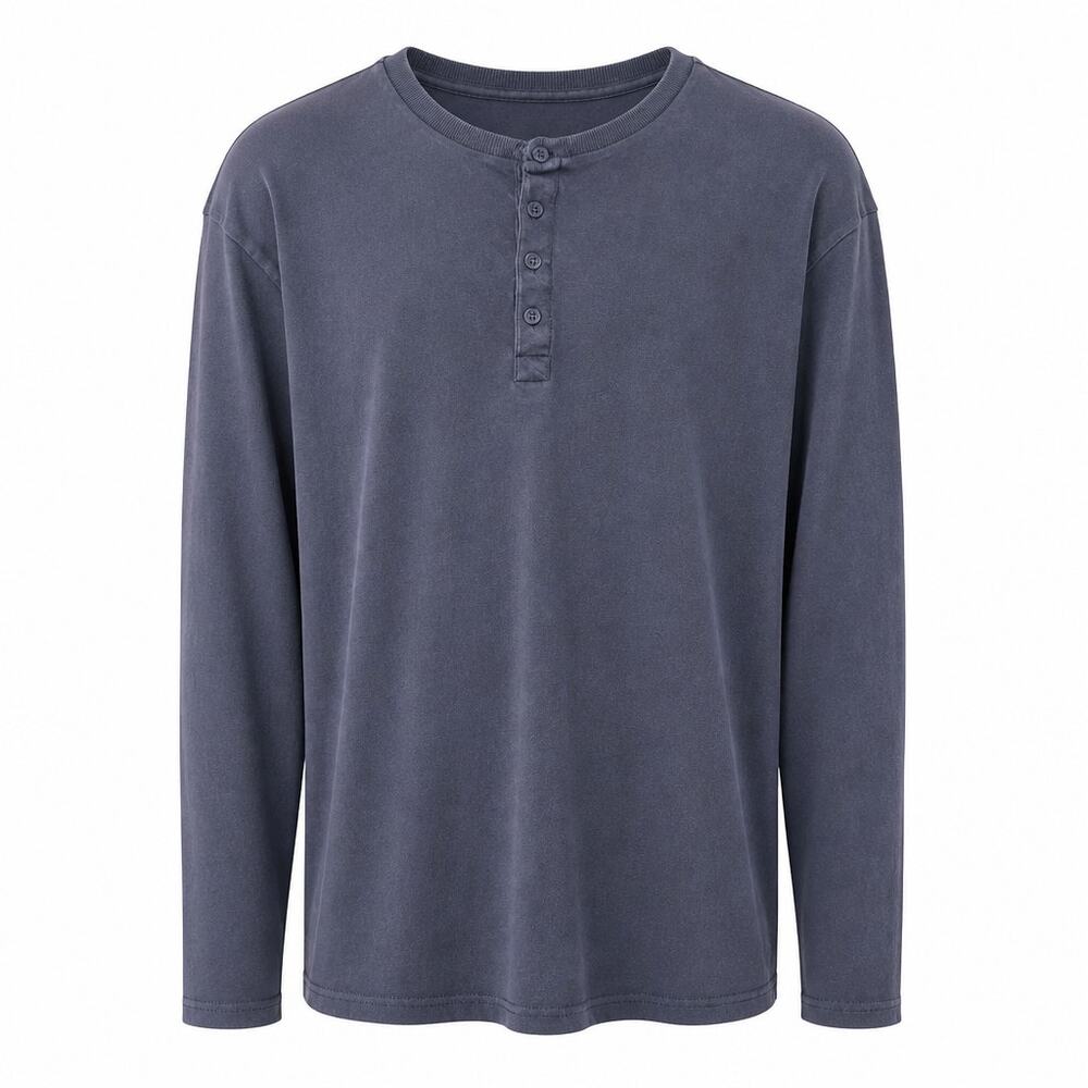 Hang Ten Gold Michael Henley Shirt Mens Large L Navy Blue Long Sleeve NWT